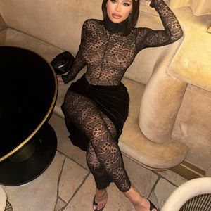 Custom made 2 piece jumpsuit and skirt lace covered boobs open back